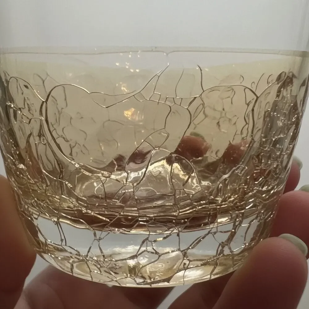 Vintage Elements Crackle Glass Rocks Glasses Set 3-Amber Whiskey Lowball Tumbler